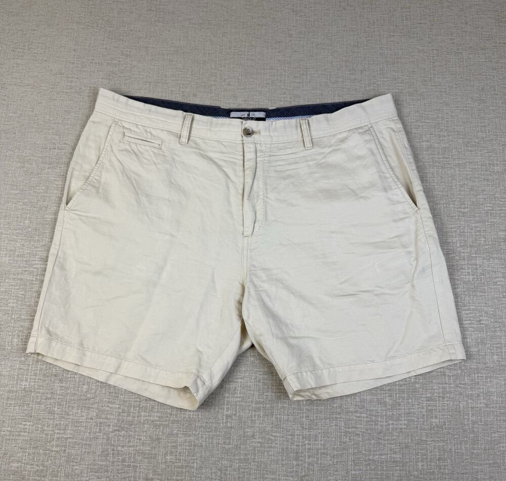 johnnie-O Shorts Men’s 38 Beige Cotton Linen Blend Flat Front Chino